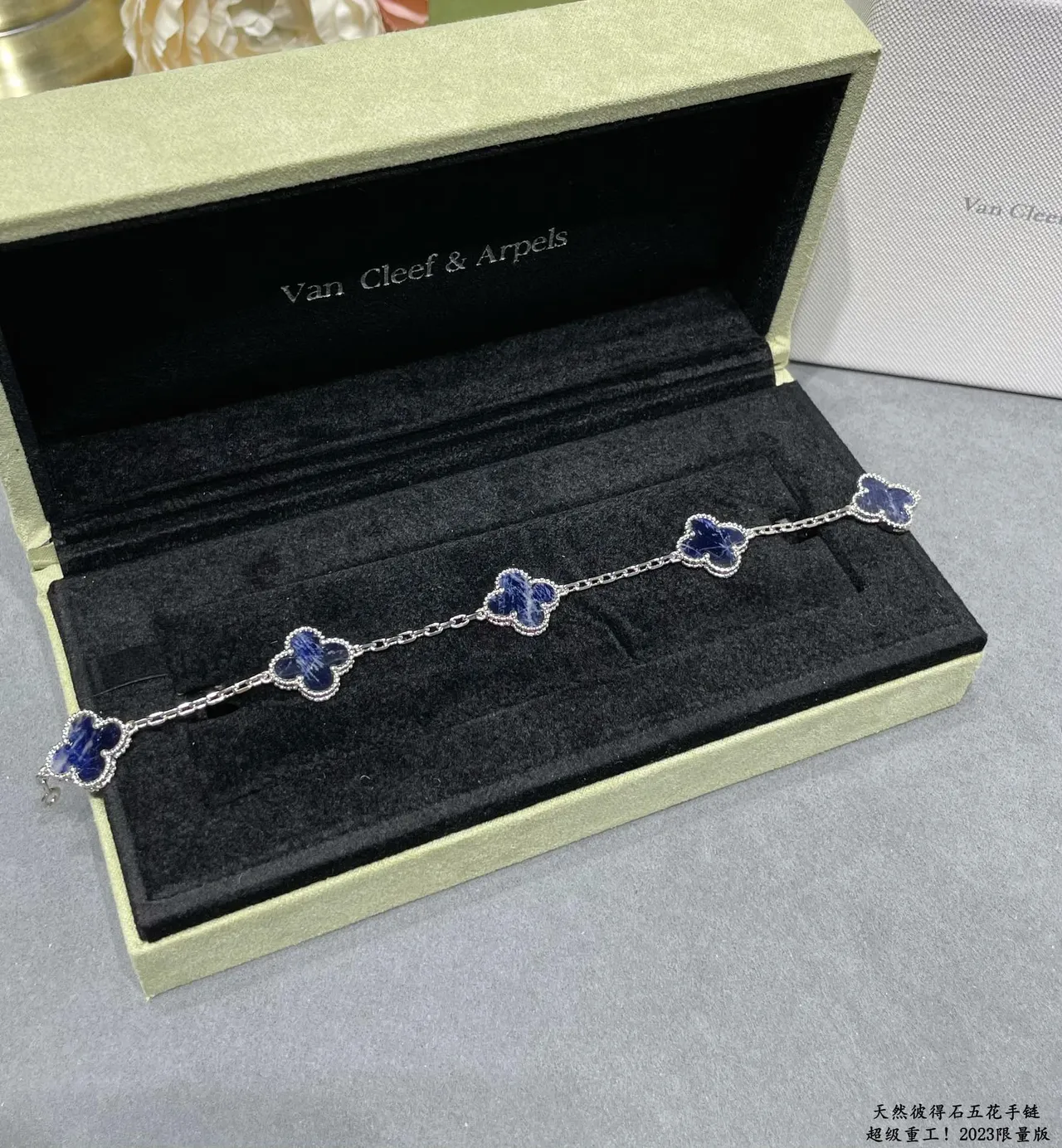 Silver-Tone Clover Link Blue Stone Bracelets 4