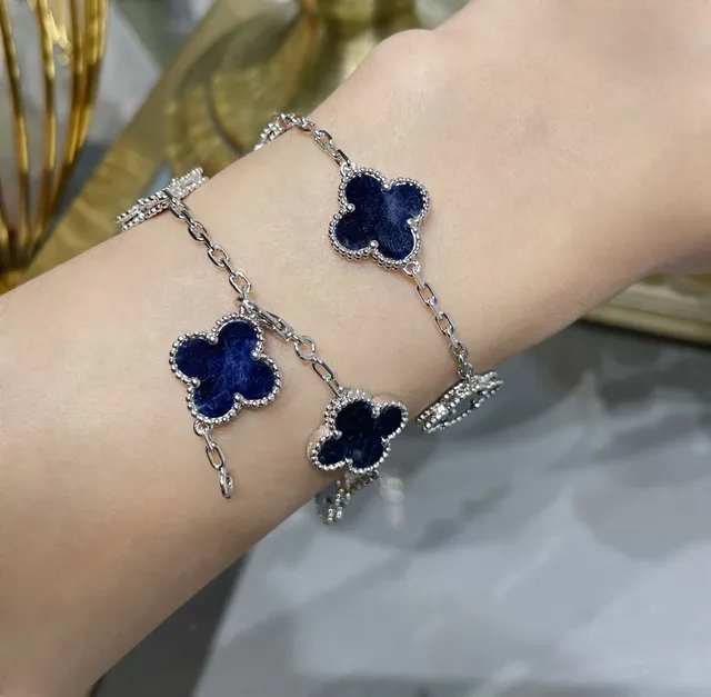 Silver-Tone Clover Link Blue Stone Bracelets 8