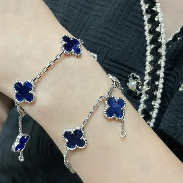 Silver-Tone Clover Link Blue Stone Bracelets 9