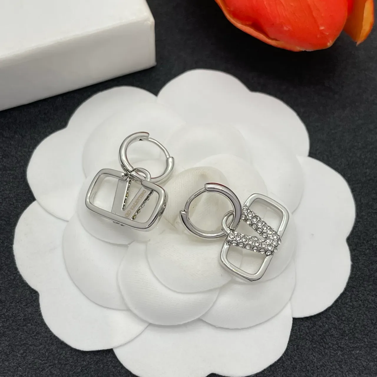 Silver-Tone Crystal V-Motif Hoop Earrings 5