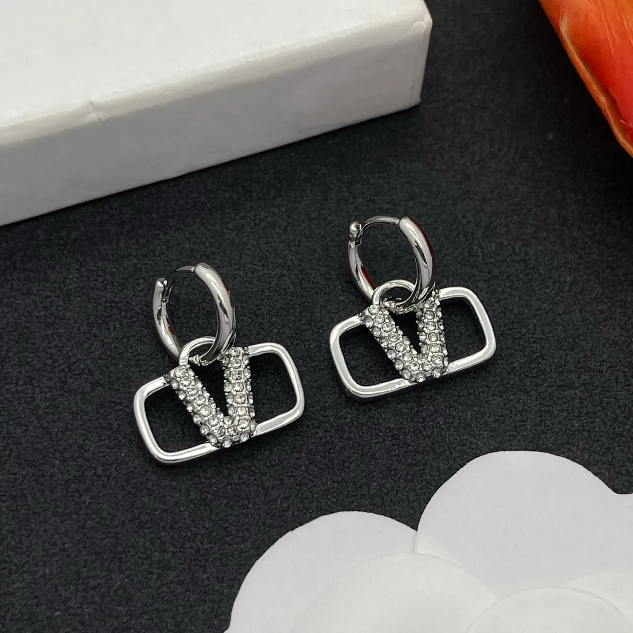 Silver-Tone Crystal V-Motif Hoop Earrings 8