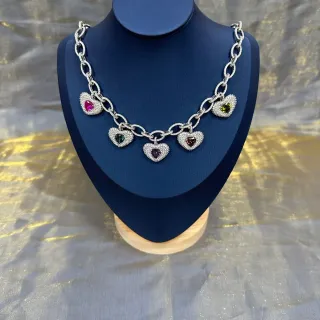 Collier chaîne à maillons charm de cœur ton argent multicolor