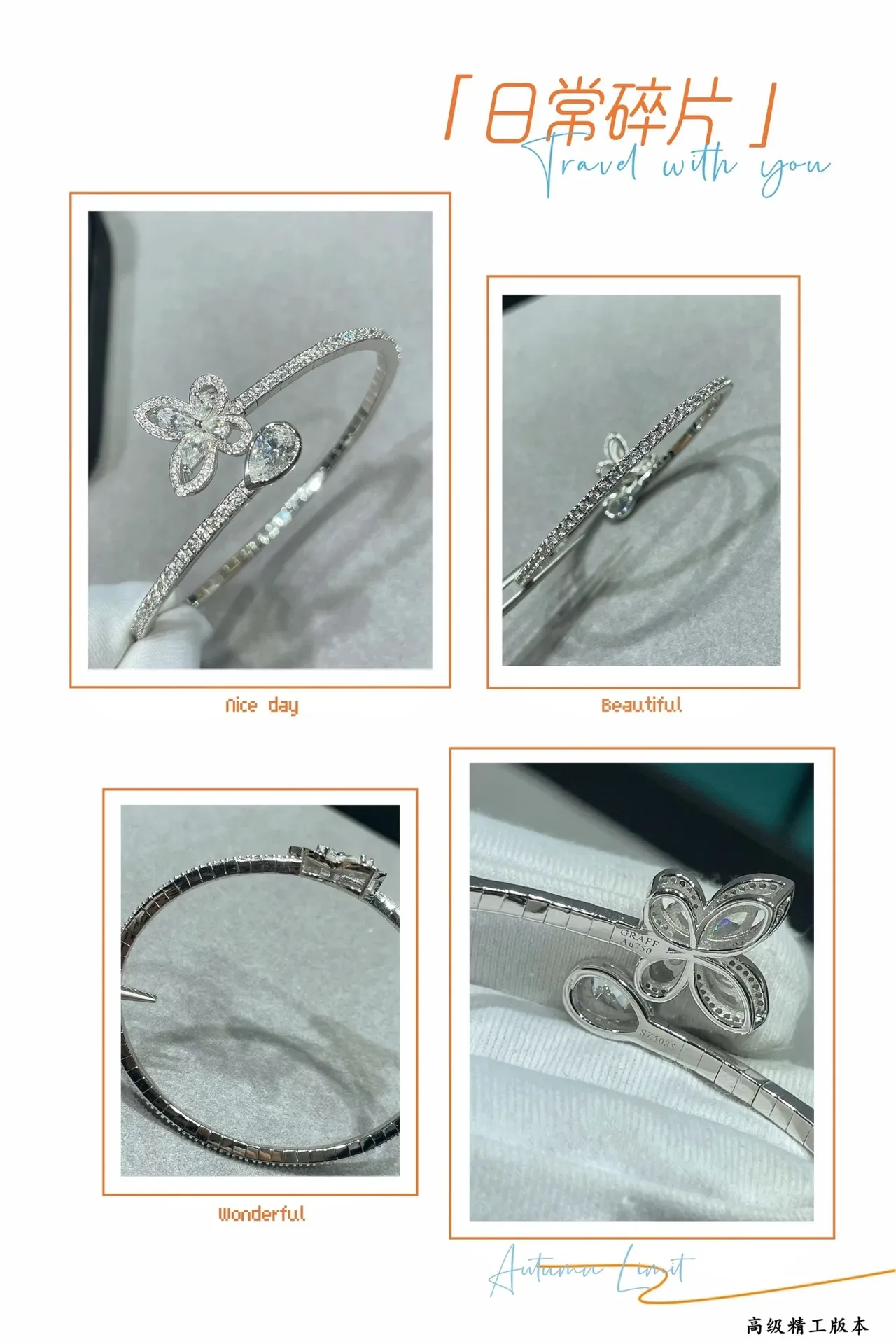 Silver-Tone Pavé Butterfly Floral Open Bangle Bracelet 2