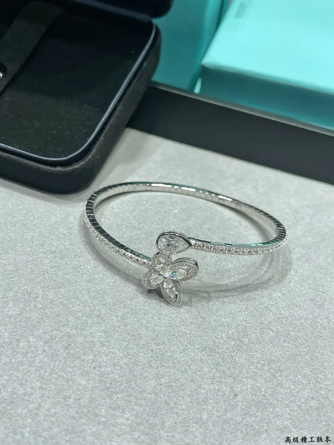 Silver-Tone Pavé Butterfly Floral Open Bangle Bracelet 6