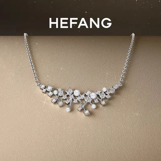 Silver-Tone Pearl and Crystal Branch Motif Necklace 3