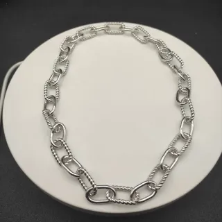 Collier Chaîne Chunky Maillons Ovales et Corde Twist en Argent