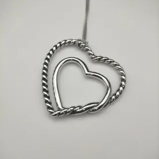 Silver Twisted Rope Double Heart Openwork Necklace