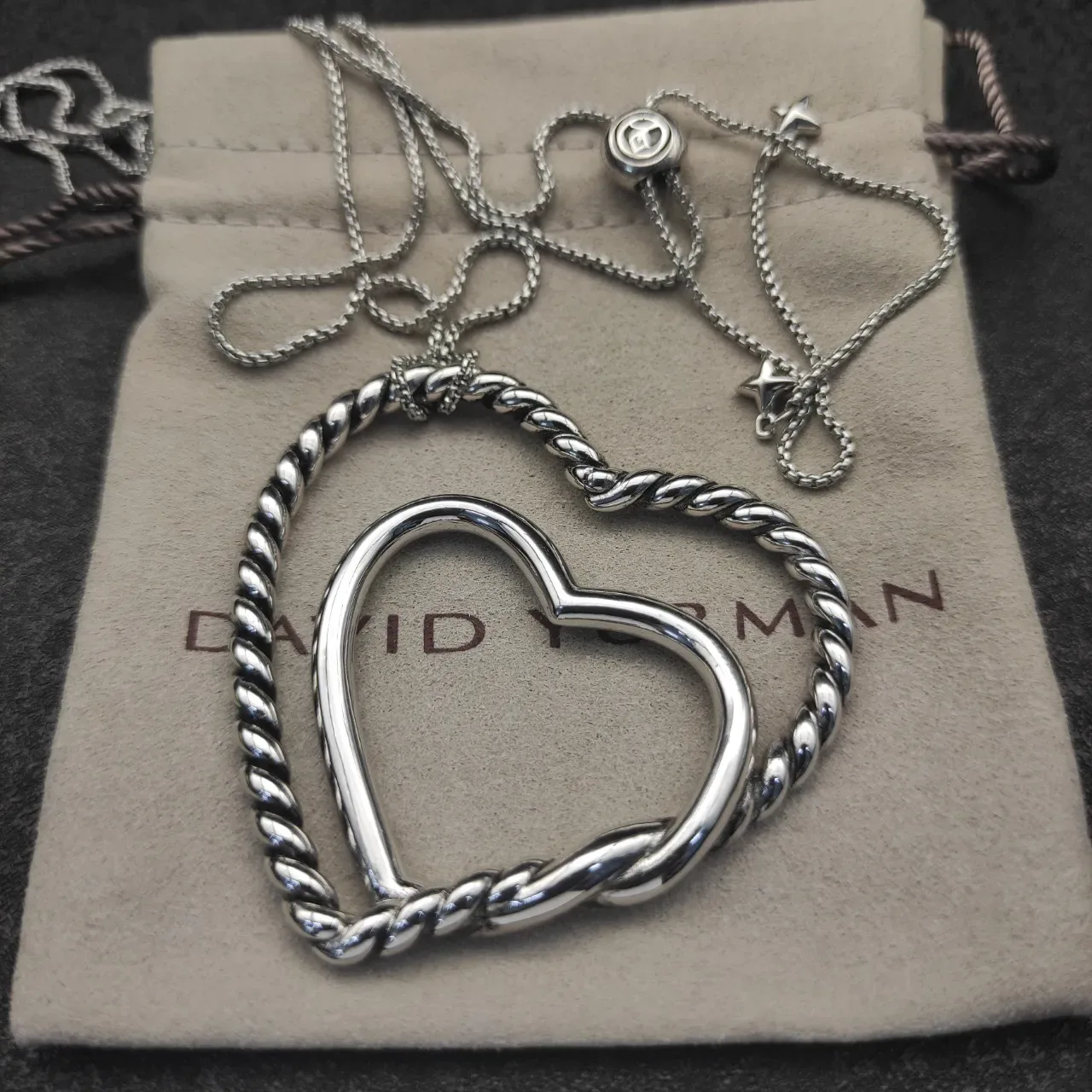 Silver Twisted Rope Double Heart Openwork Necklace 9