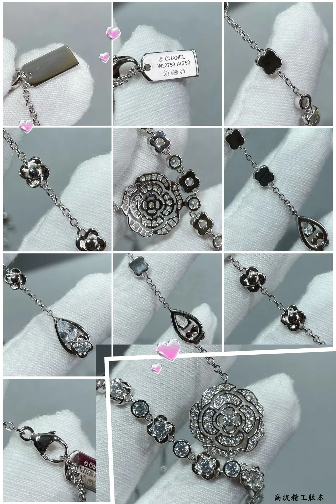 Silver White Y-Shaped Lariat Floral Pavé Pendant Necklace 2