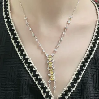 Collier Chaîne en Y Argent Jaune Multi-Pierres