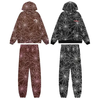 Spiderweb Print Brown Pink and Black White Matching Tracksuit