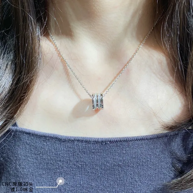 Stacked Cylindrical Pavé Crystal Pendant Necklace 7