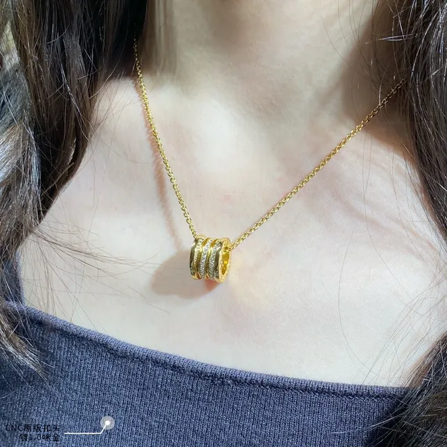 Stacked Cylindrical Pavé Crystal Pendant Necklace 9