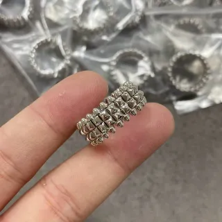 Stacked Pyramid Stud Silver Metal Ring