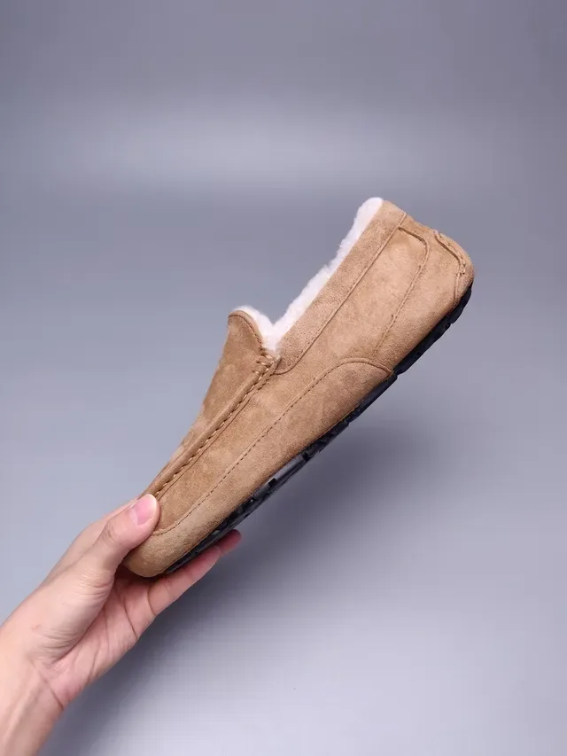 Tan Suede Shearling-Lined Moccasin Loafer 4