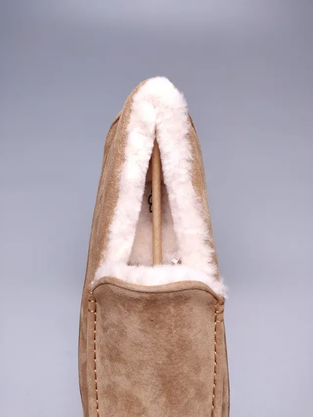 Tan Suede Shearling-Lined Moccasin Loafer 7
