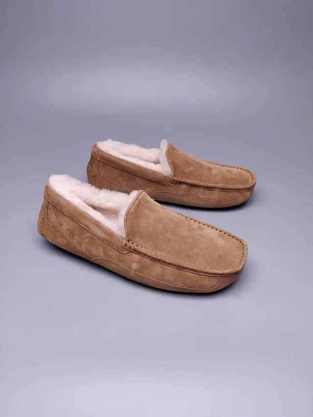 Tan Suede Shearling-Lined Moccasin Loafer 8