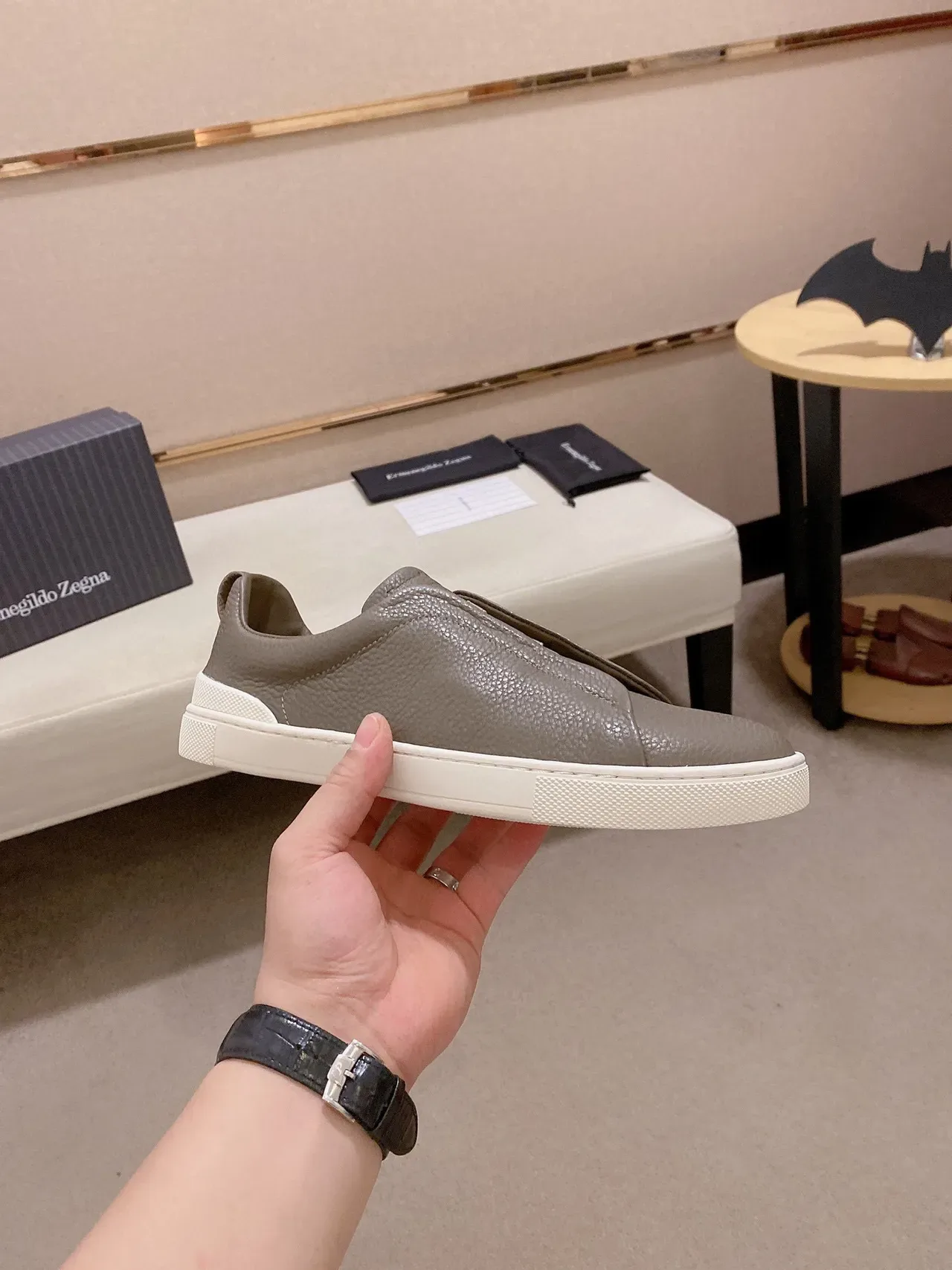 Taupe Leather Slip-On Lifestyle Sneaker 7