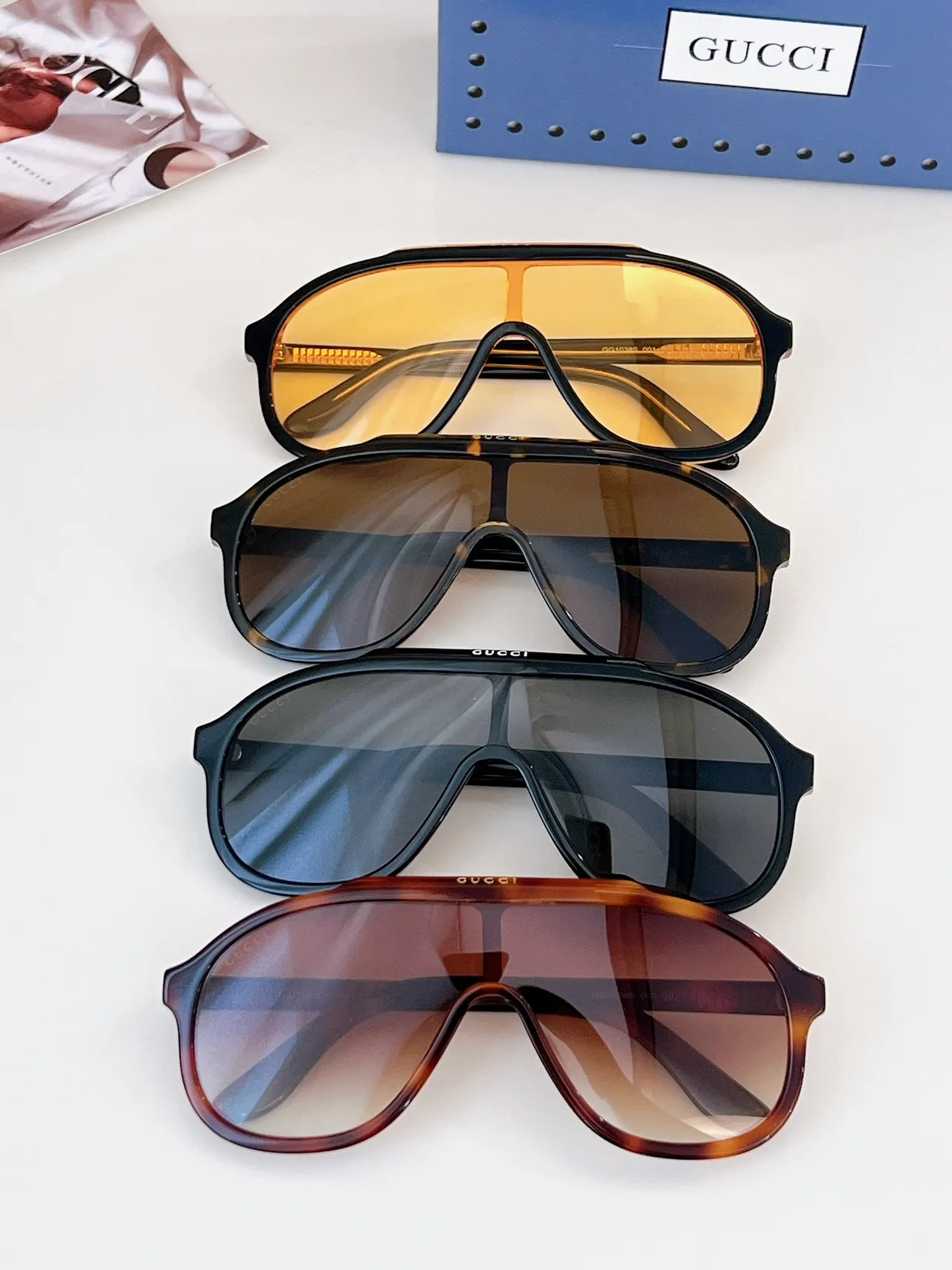 Lunettes de soleil oversized en acétate avec lentille tortue marron, gradient noir et jaune 4