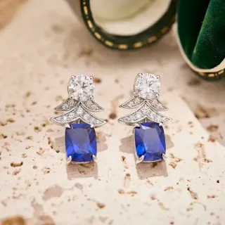 أقراط شكل شجرة بنقشة Pavé Motif من حجر أزرق وحجر شفاف