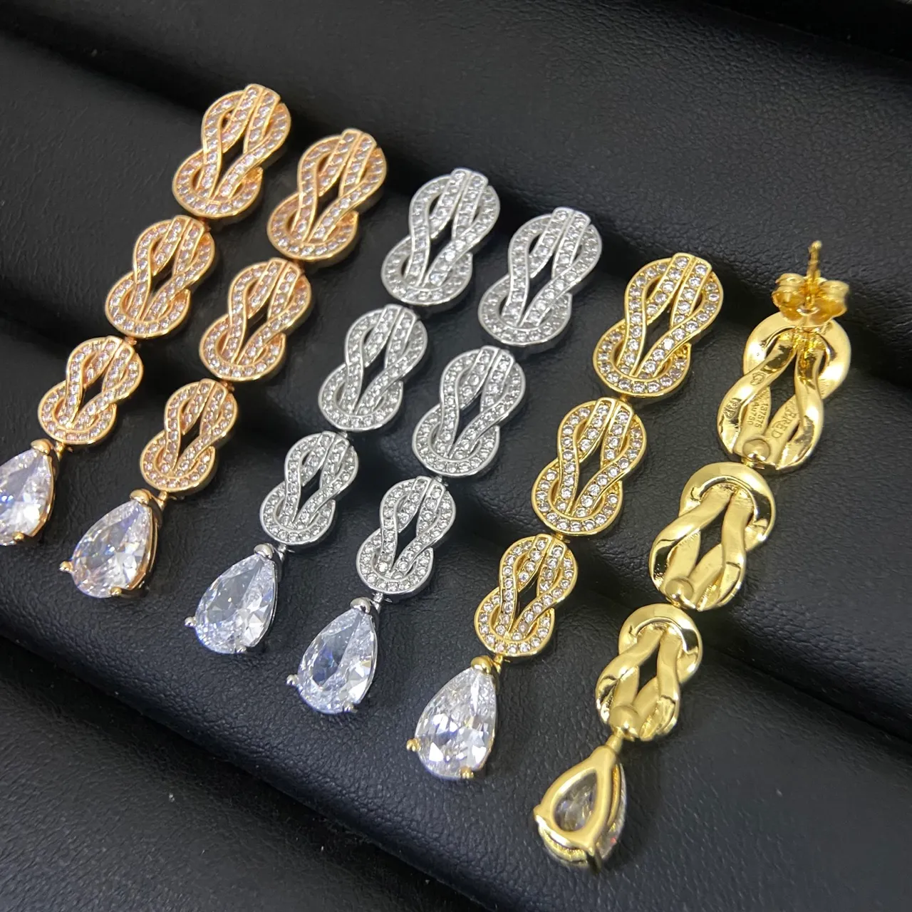 Triple Knot Pavé and Pear Drop Dangling Earrings 6