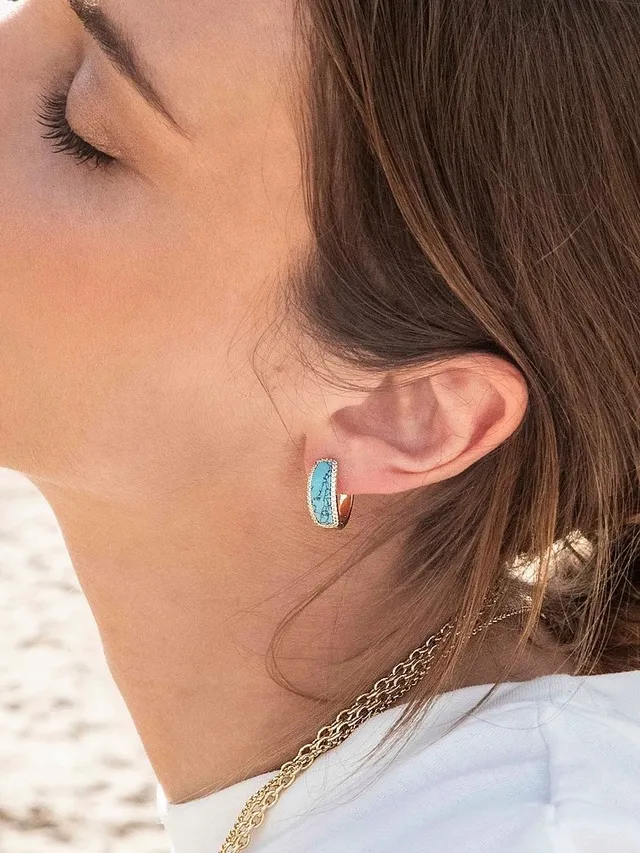 Turquoise Cabochon Pavé Hoop Earrings 2