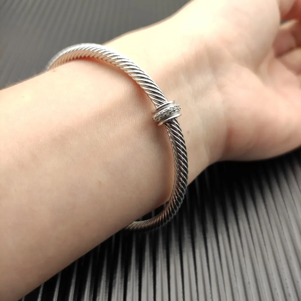 Twisted Cable Diamond-Accent Open Cuff Bracelet 2