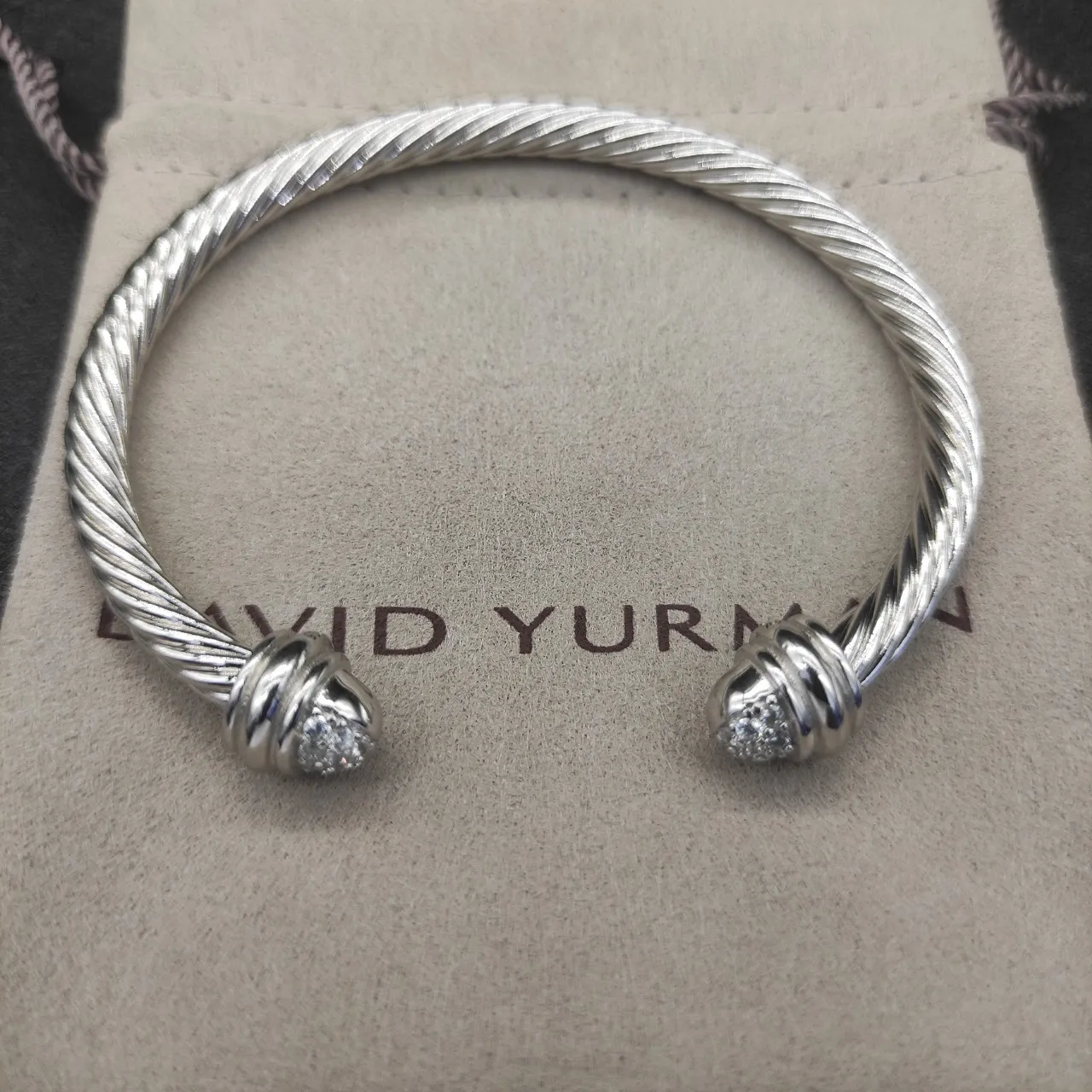 Twisted Cable Pavé Terminal Open Cuff Bracelet 4