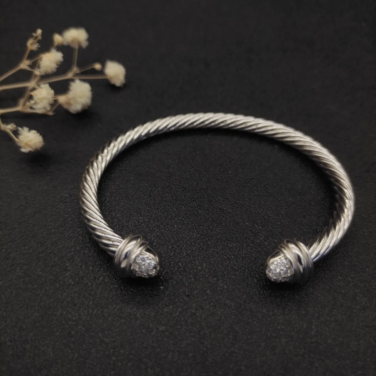 Twisted Cable Pavé Terminal Open Cuff Bracelet 6