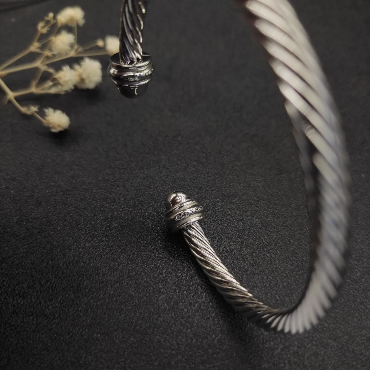 Twisted Cable Pavé Terminal Open Cuff Bracelet 7