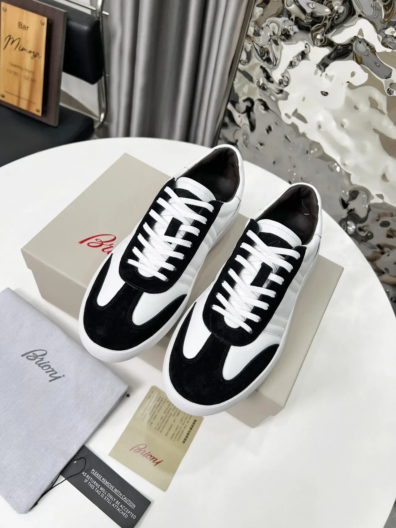 White and Black Two-Tone Suede Leather Panelled Lifestyle Sneakers 4
