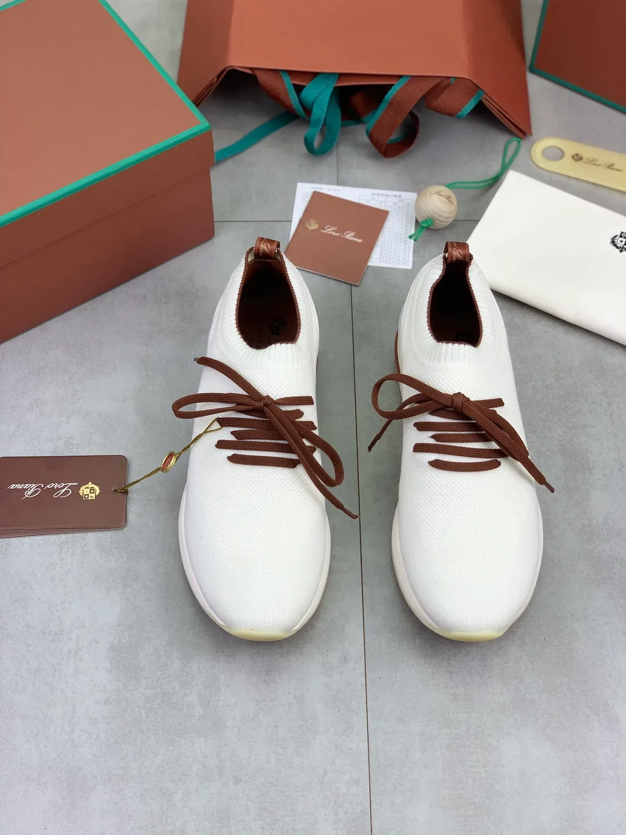 White and Brown Knit Sock-Collar Lifestyle Sneakers 4