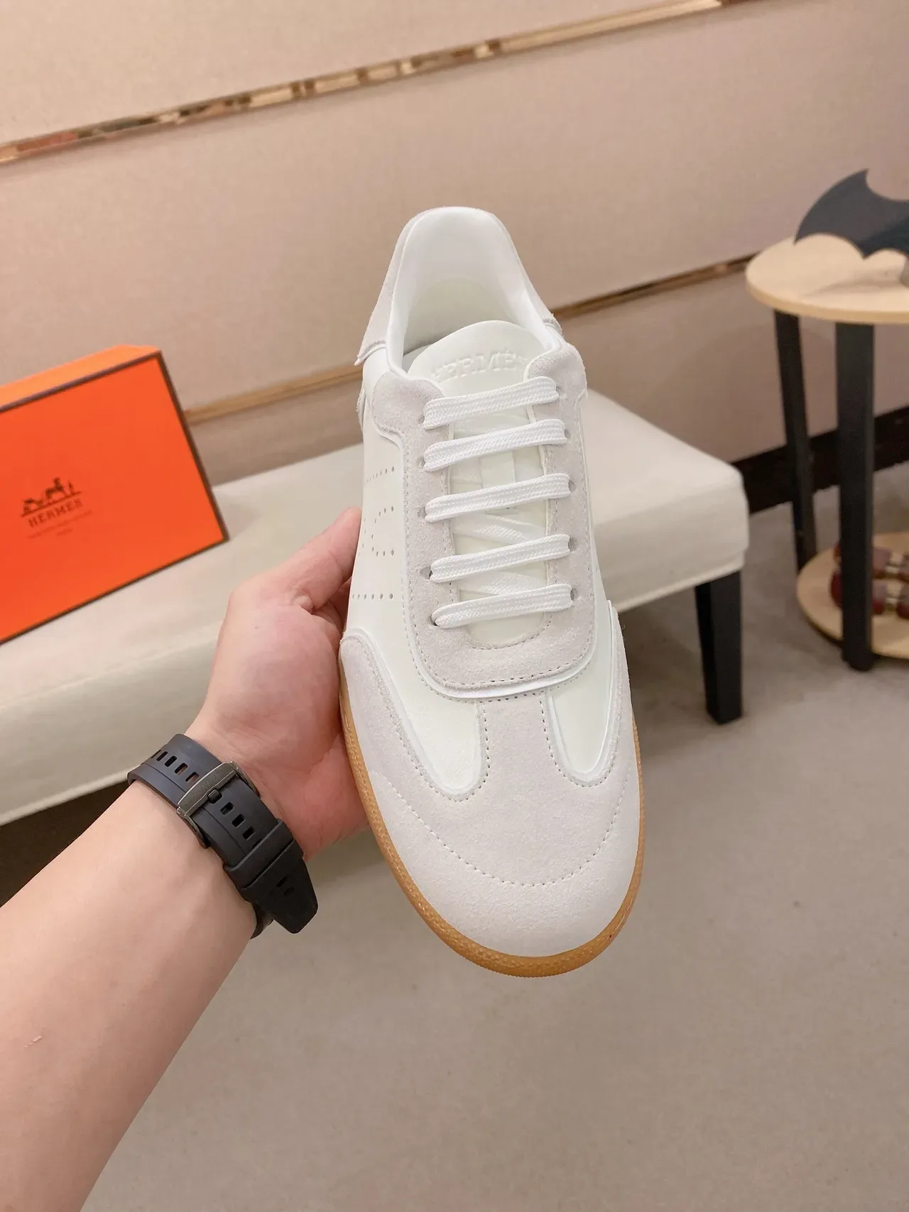 White and Gray Two-Tone Perforated Low-Top Lifestyle Sneaker 5