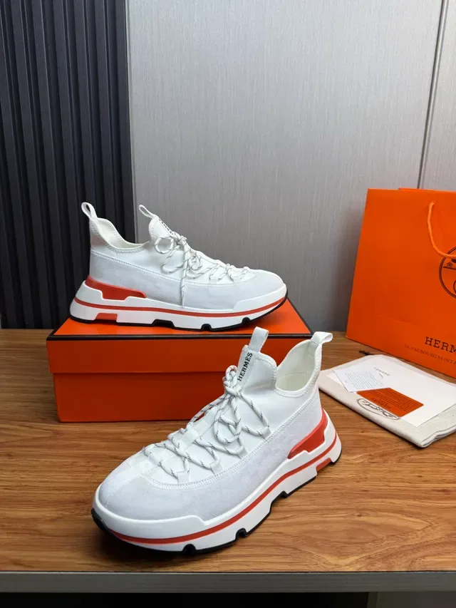 White and Orange Accent Lace-Up Sneaker 4