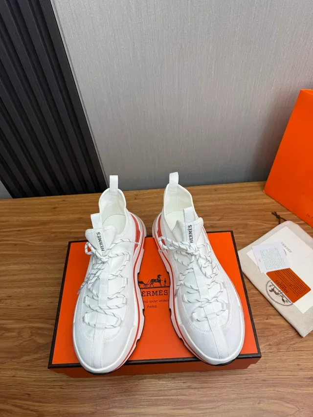 White and Orange Accent Lace-Up Sneaker 5