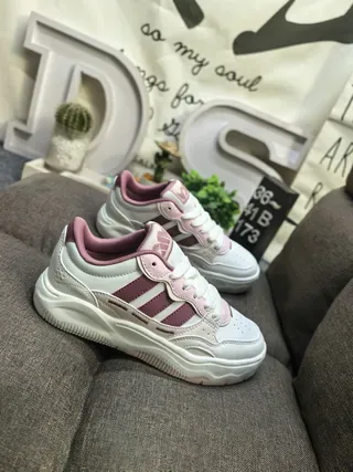 White and Purple Three-Stripe Lifestyle Sneakers 9