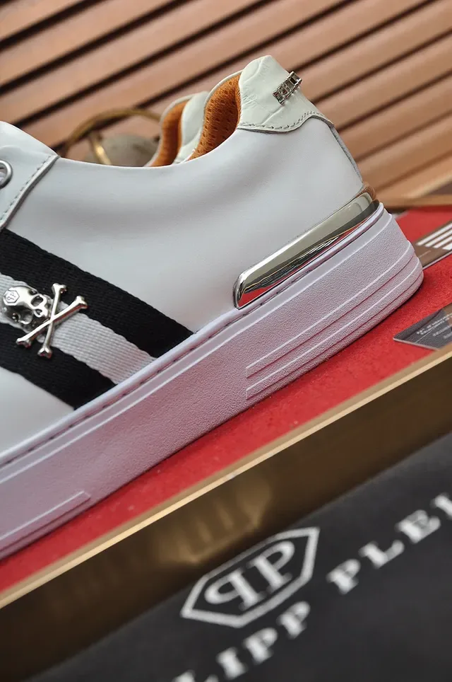 White Black Leather Upper Side Stripe Sneakers 2