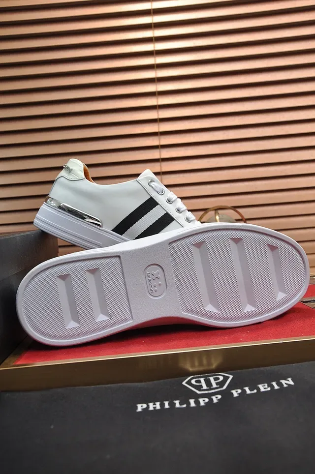 White Black Leather Upper Side Stripe Sneakers 5