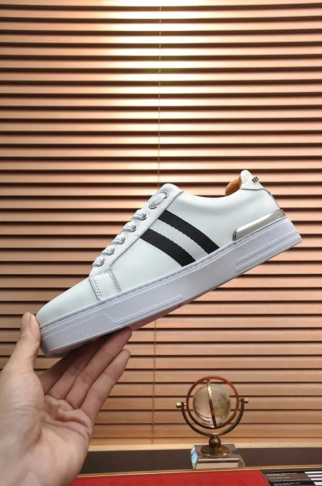 White Black Leather Upper Side Stripe Sneakers 6