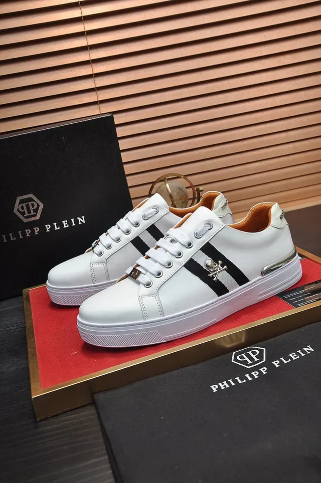 White Black Leather Upper Side Stripe Sneakers 7