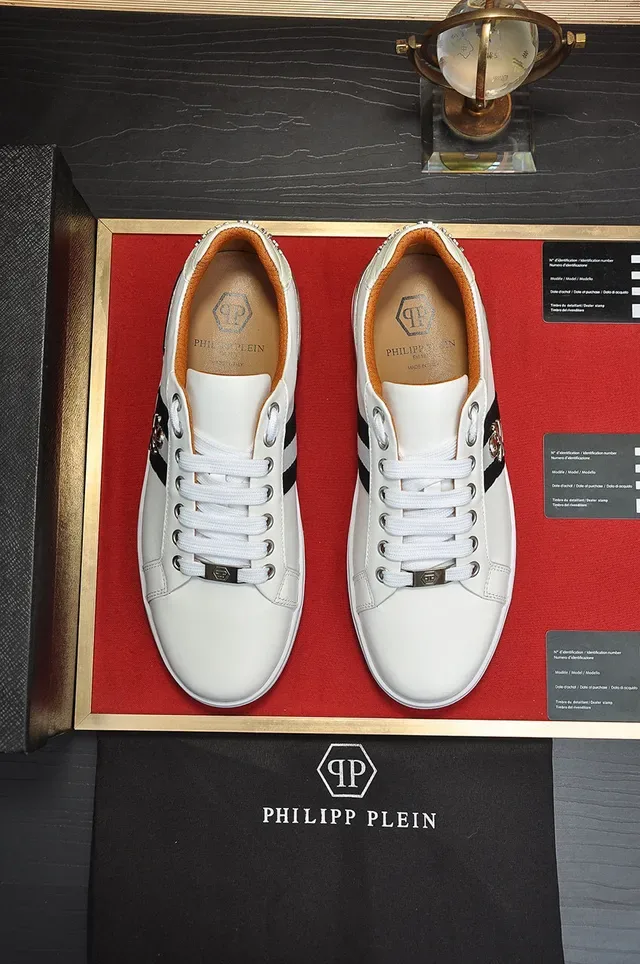 White Black Leather Upper Side Stripe Sneakers 8