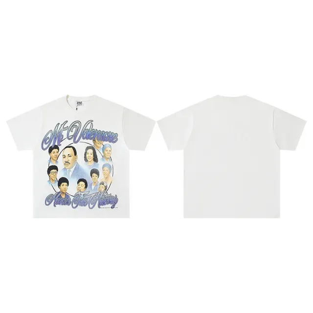 T-shirt graphique col rond blanc et bleu 2