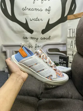 White Blue Orange Geometric Print Perforated Lace-Up Sneakers 5