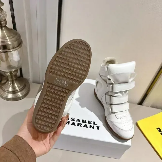 White Brown High-Top Wedge Sole Sneakers 2