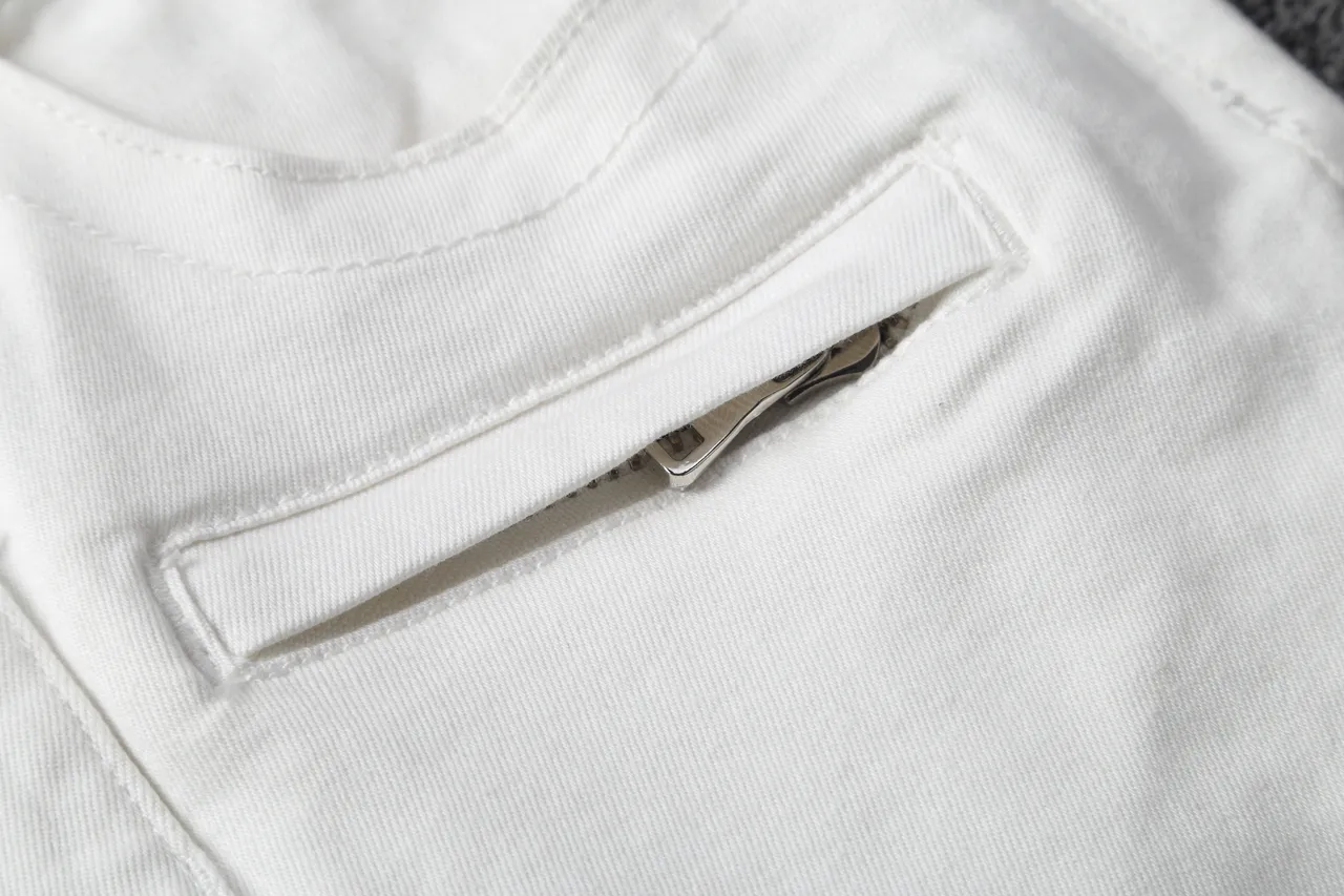 White Denim Zip-Fly Moto Shorts 9