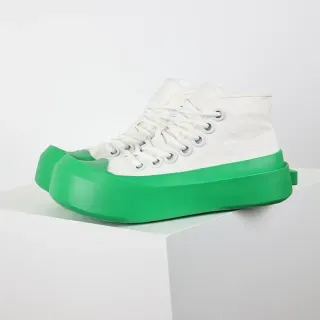 White Green High-Top Canvas Upper Sneakers