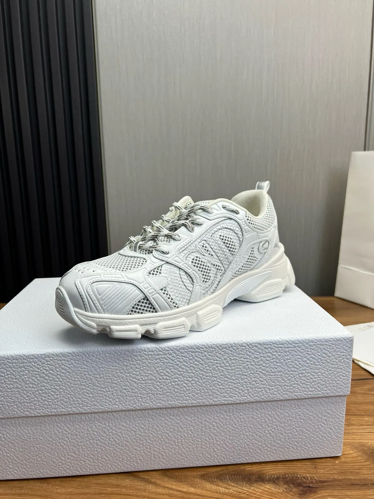 White Mesh and Synthetic Overlay Chunky Sneakers 2