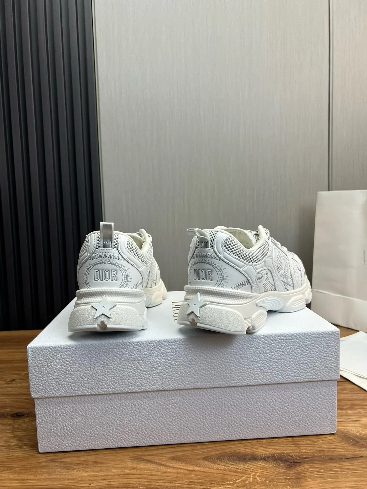 White Mesh and Synthetic Overlay Chunky Sneakers 6