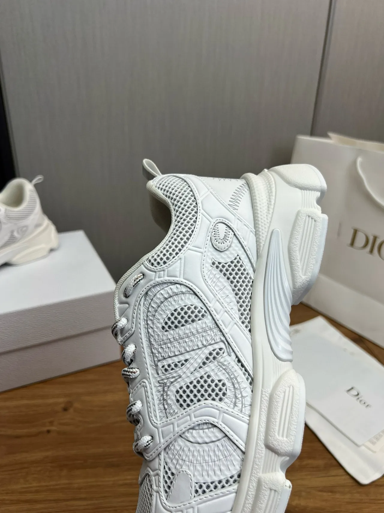 White Mesh and Synthetic Overlay Chunky Sneakers 8