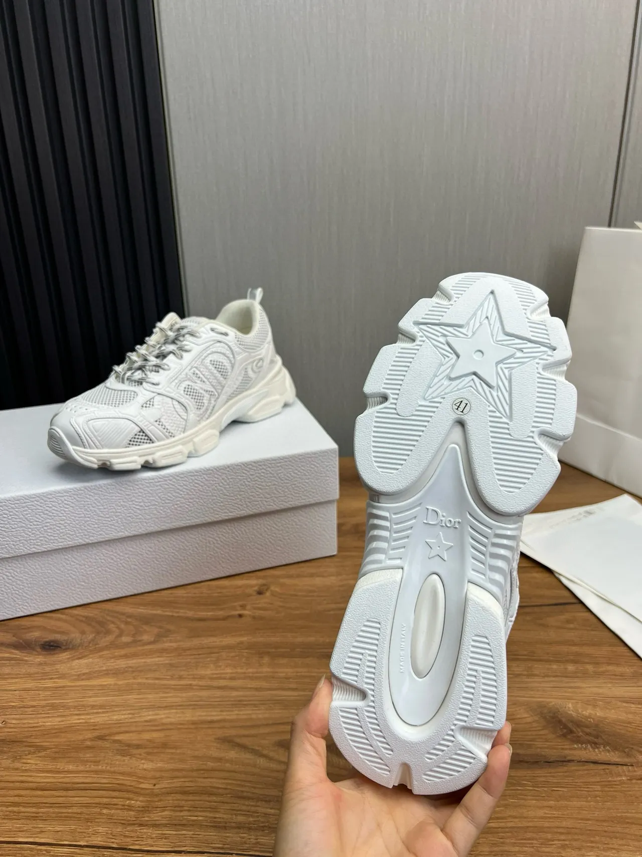 White Mesh and Synthetic Overlay Chunky Sneakers 9